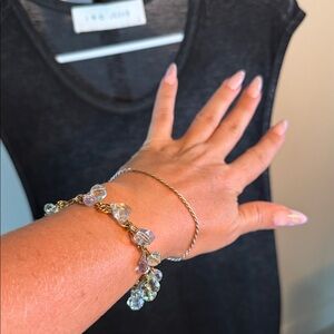 Cookie Lee Dangling Bangle Bracelet Clear Pastel Blue stones Stainless Soft Girl